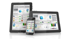 Software app or applications market or store with different platforms and layouts from mobile to tablets pcs and different orientation modes..